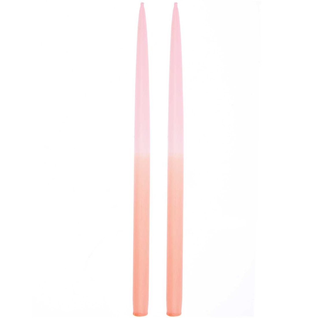 Kaars 28 cm x 1,4 cm 2 stuks dip dye roze/oranje