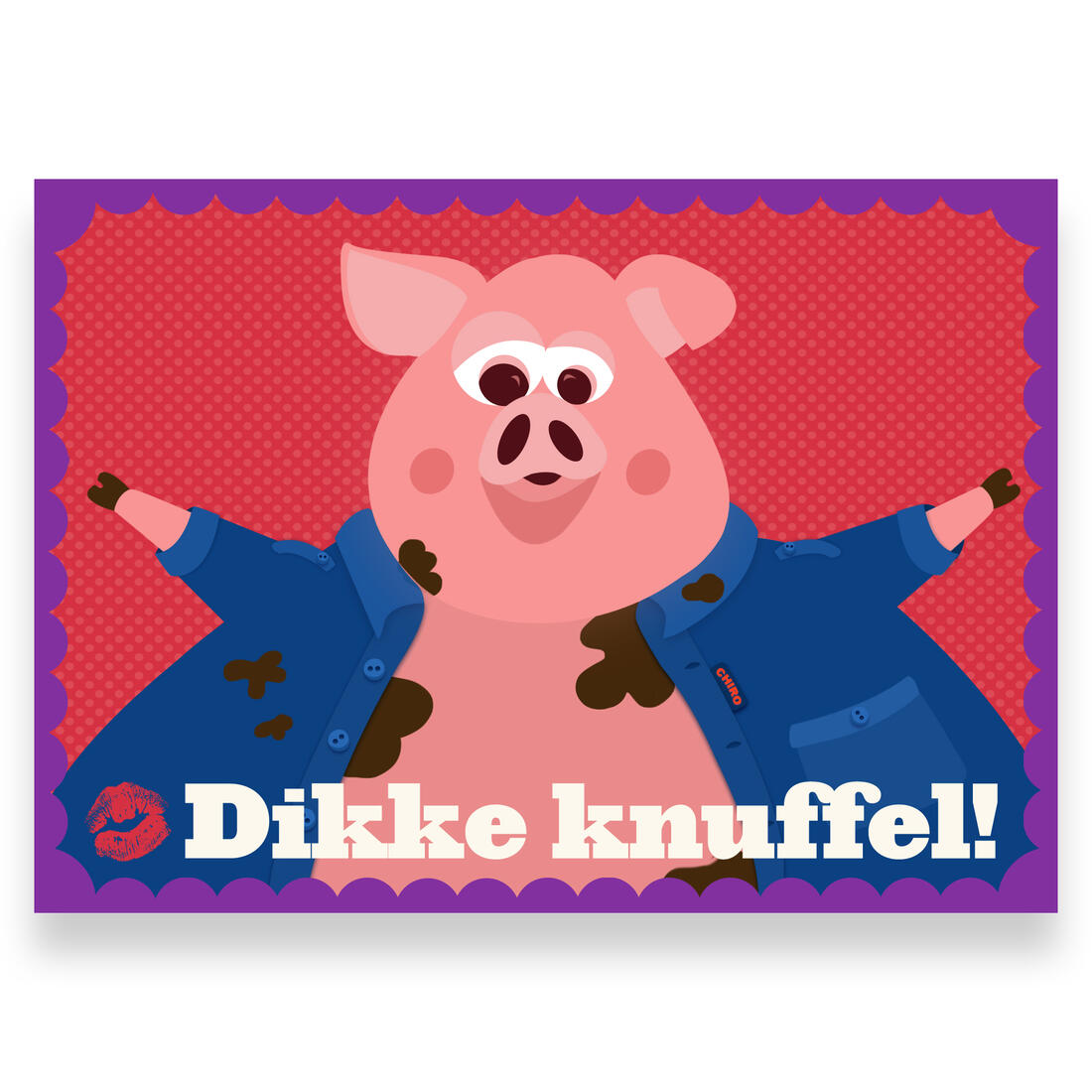 Wenskaart varken Dikke knuffel!