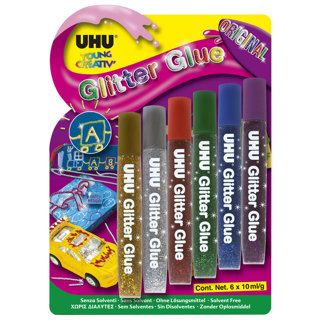 UHU Glitter Glue Original 6 x 10 ml